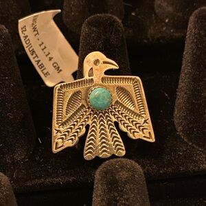 Silver Thunderbird Ring with Turquoise Stone